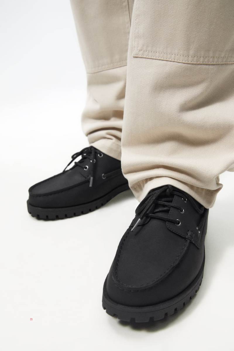 ZARA MONOCHROME DECK SHOE Mockasiner Herr Svarta | KDPQS-4267