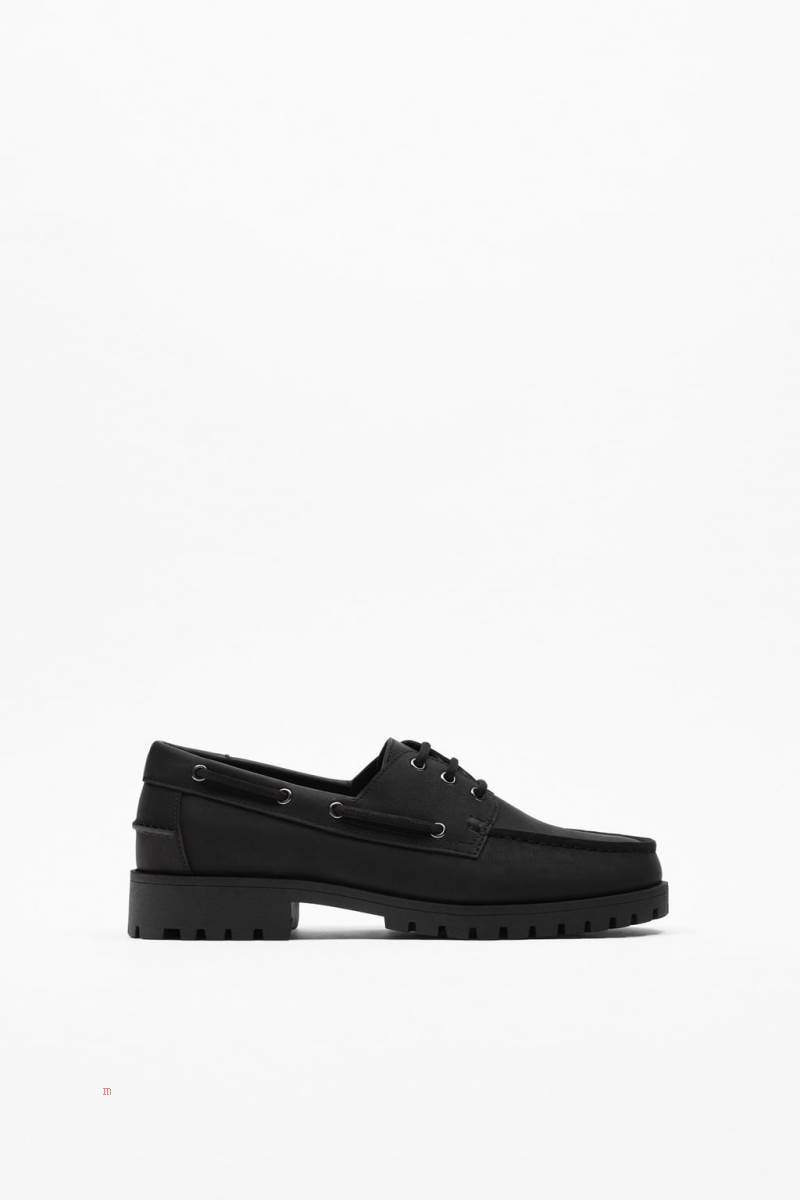ZARA MONOCHROME DECK SHOE Mockasiner Herr Svarta | KDPQS-4267