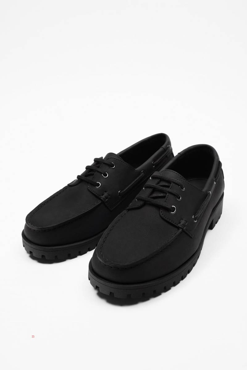 ZARA MONOCHROME DECK SHOE Mockasiner Herr Svarta | KDPQS-4267