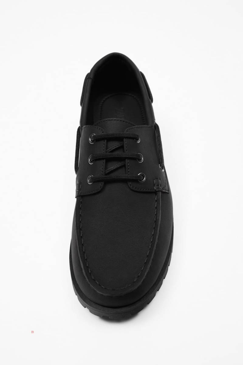 ZARA MONOCHROME DECK SHOE Mockasiner Herr Svarta | KDPQS-4267
