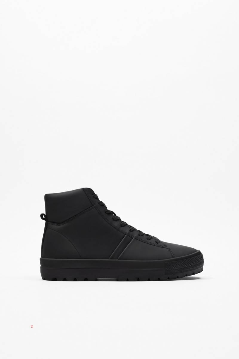 ZARA MONOCHROME HIGH-TOP Sneakers Herr Svarta | ZHOFP-2850