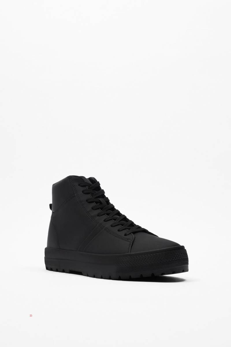 ZARA MONOCHROME HIGH-TOP Sneakers Herr Svarta | ZHOFP-2850