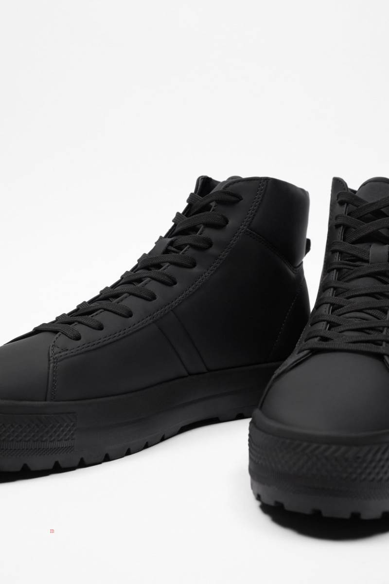 ZARA MONOCHROME HIGH-TOP Sneakers Herr Svarta | ZHOFP-2850