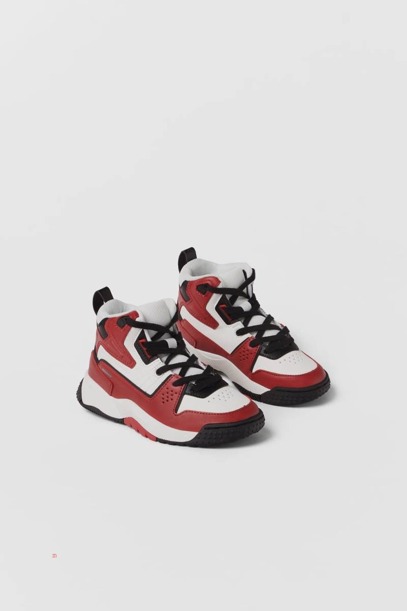 ZARA MULTI-PIECE HIGH-TOP Sneakers Pojke Röda | MLVFE-6721