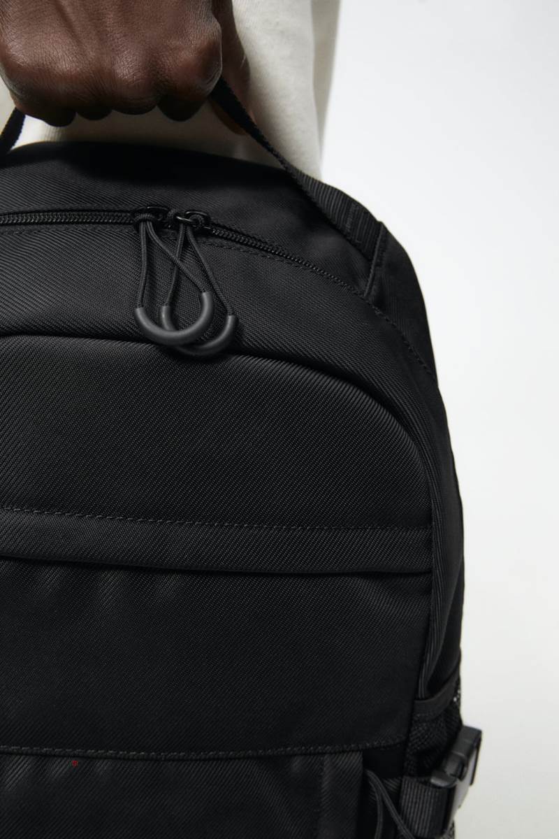 ZARA MULTI-POCKET NYLON Ryggsäck Herr Svarta | INZGP-6945