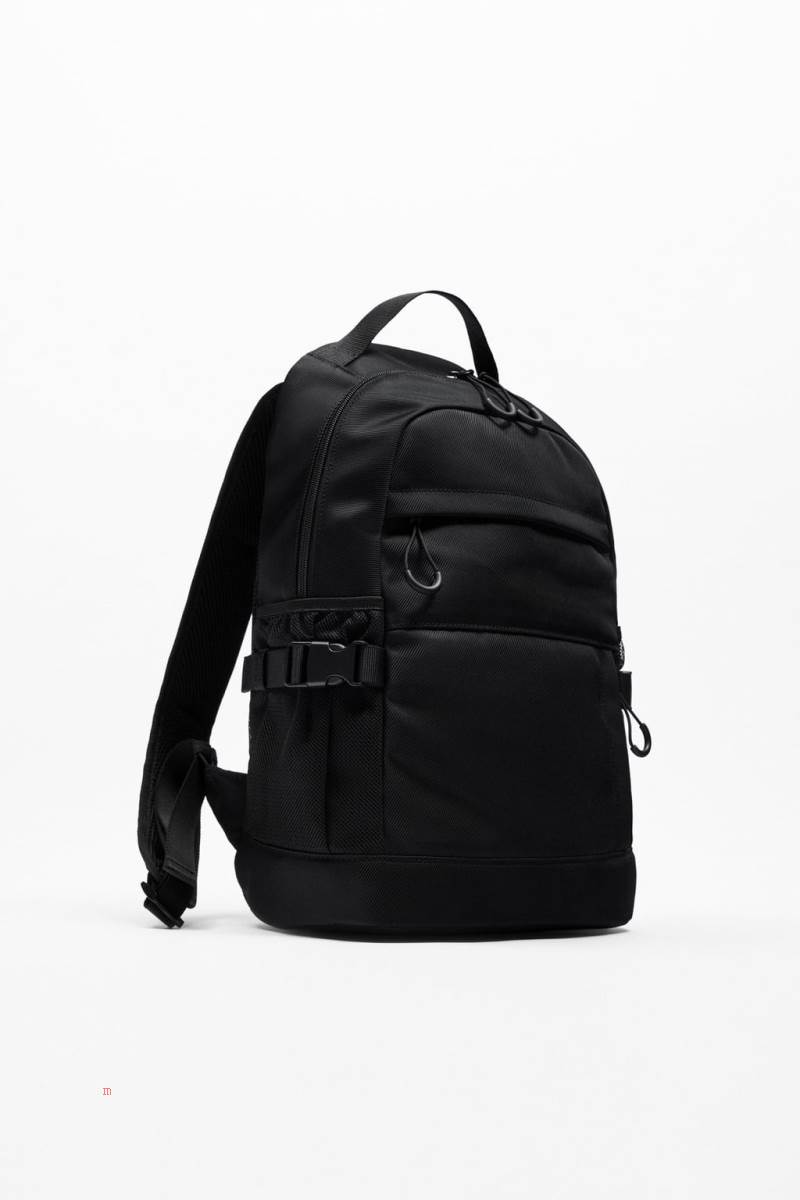 ZARA MULTI-POCKET NYLON Ryggsäck Herr Svarta | INZGP-6945