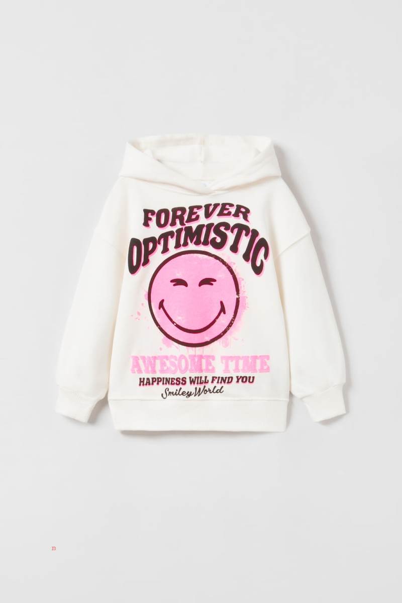 ZARA NEON SMILEYWORLD ® HAPPY COLLECTION Hoodie Tjej Vita | FERTW-5120