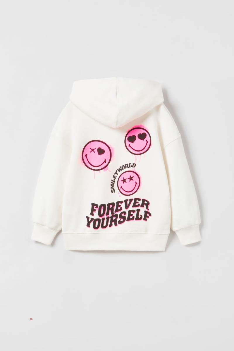 ZARA NEON SMILEYWORLD ® HAPPY COLLECTION Hoodie Tjej Vita | FERTW-5120