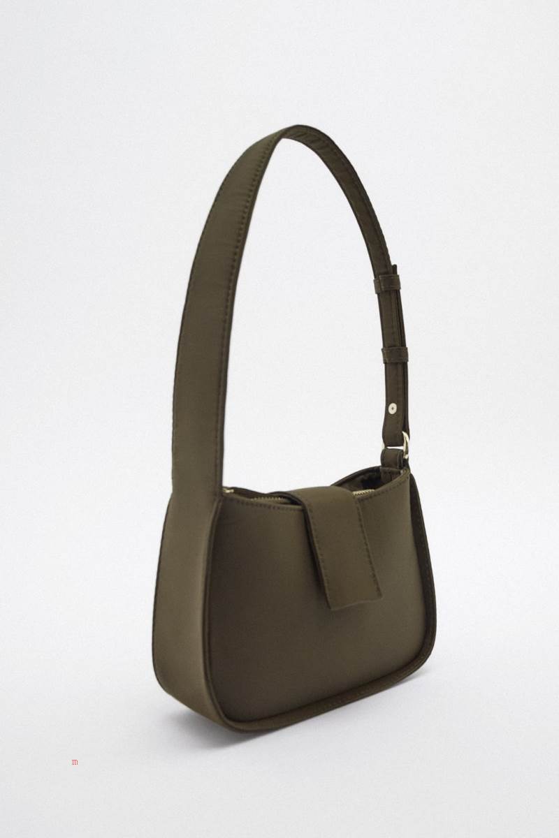 ZARA NYLON Axelväska Dam Khaki Gröna | XPHOZ-7452