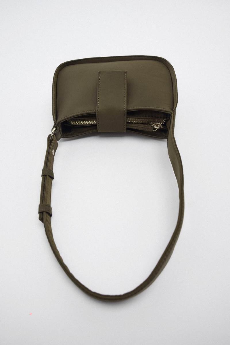 ZARA NYLON Axelväska Dam Khaki Gröna | XPHOZ-7452