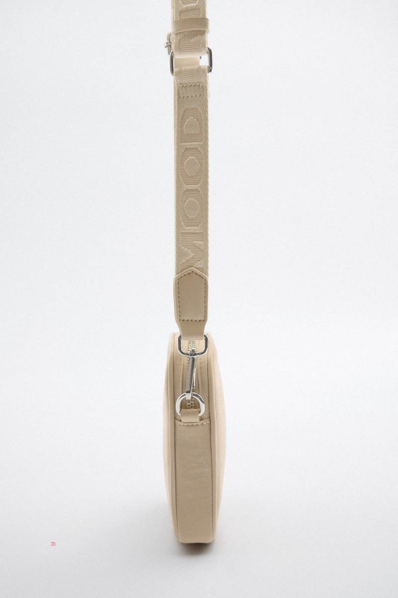 ZARA NYLON MOBILE PHONE BAG WITH SLOGAN DETAIL Crossbody Väska Dam Beige | ANSCR-9351
