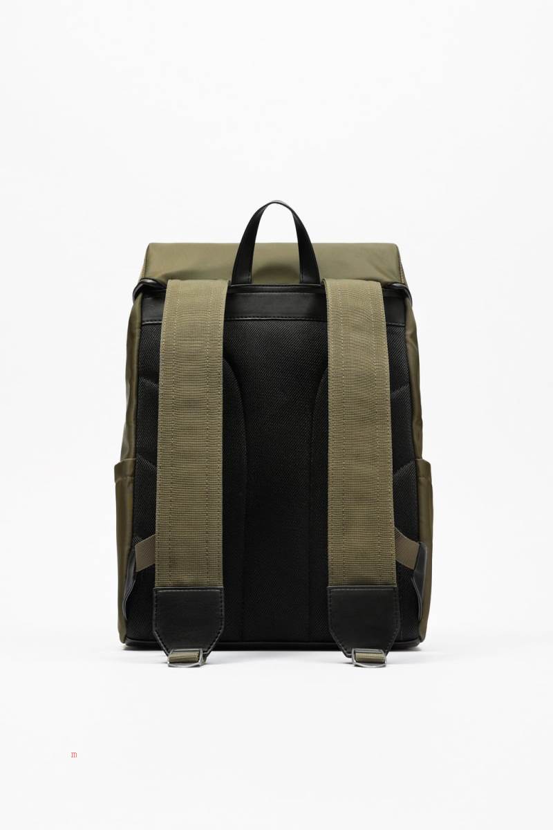 ZARA NYLON WITH FLAP Ryggsäck Herr Khaki Gröna | EQXMB-2987
