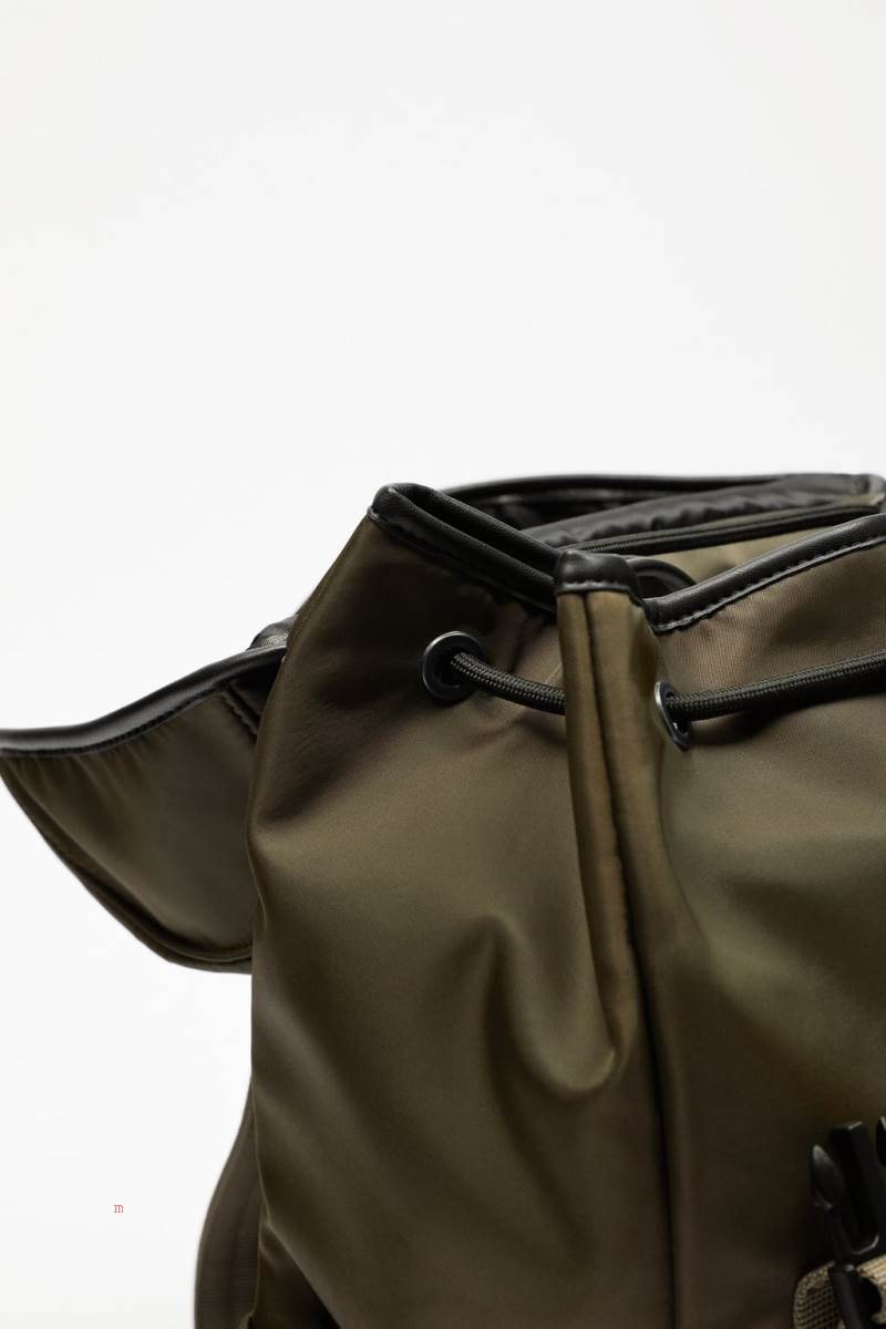 ZARA NYLON WITH FLAP Ryggsäck Herr Khaki Gröna | EQXMB-2987