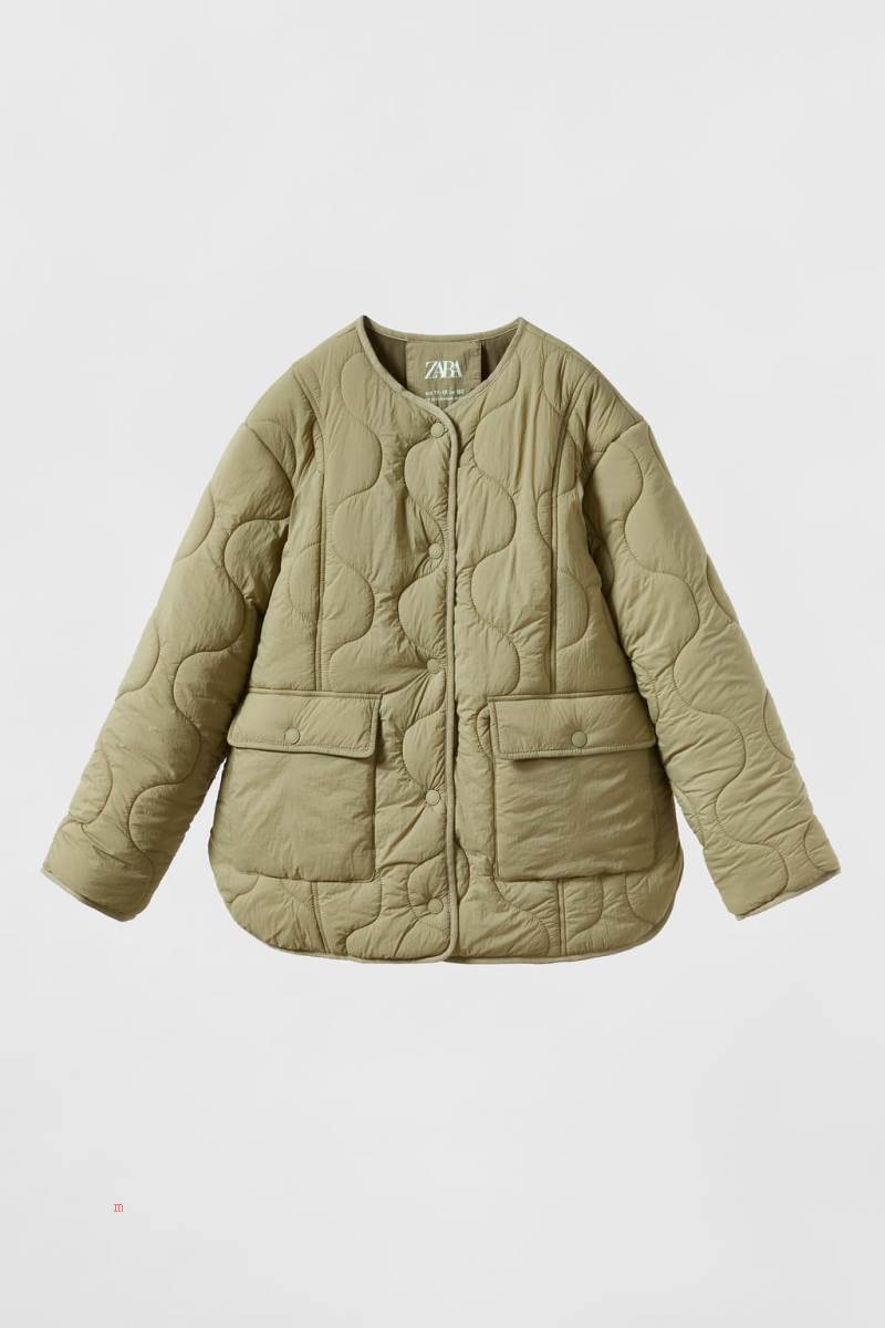 ZARA ONION Quiltad Jacka Pojke Khaki | VJMQZ-9458