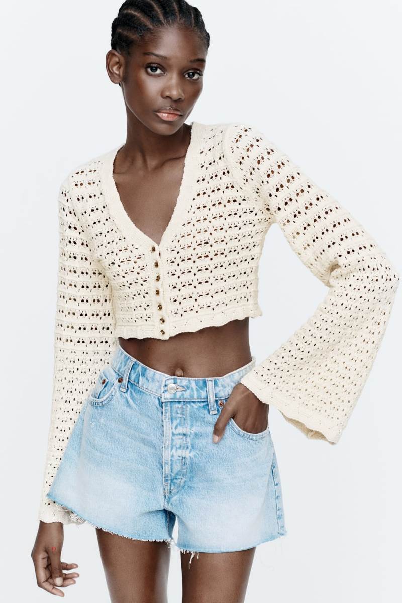 ZARA OPEN-KNIT Cardigan Dam Grå Vita | HLWER-4812
