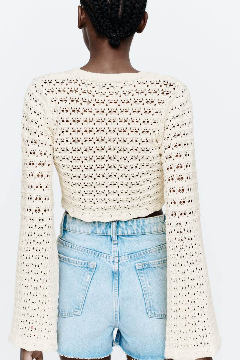 ZARA OPEN-KNIT Cardigan Dam Grå Vita | HLWER-4812