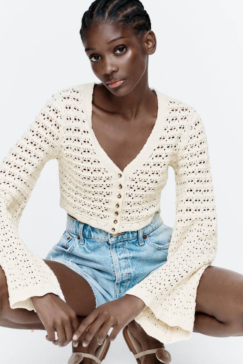 ZARA OPEN-KNIT Cardigan Dam Grå Vita | HLWER-4812