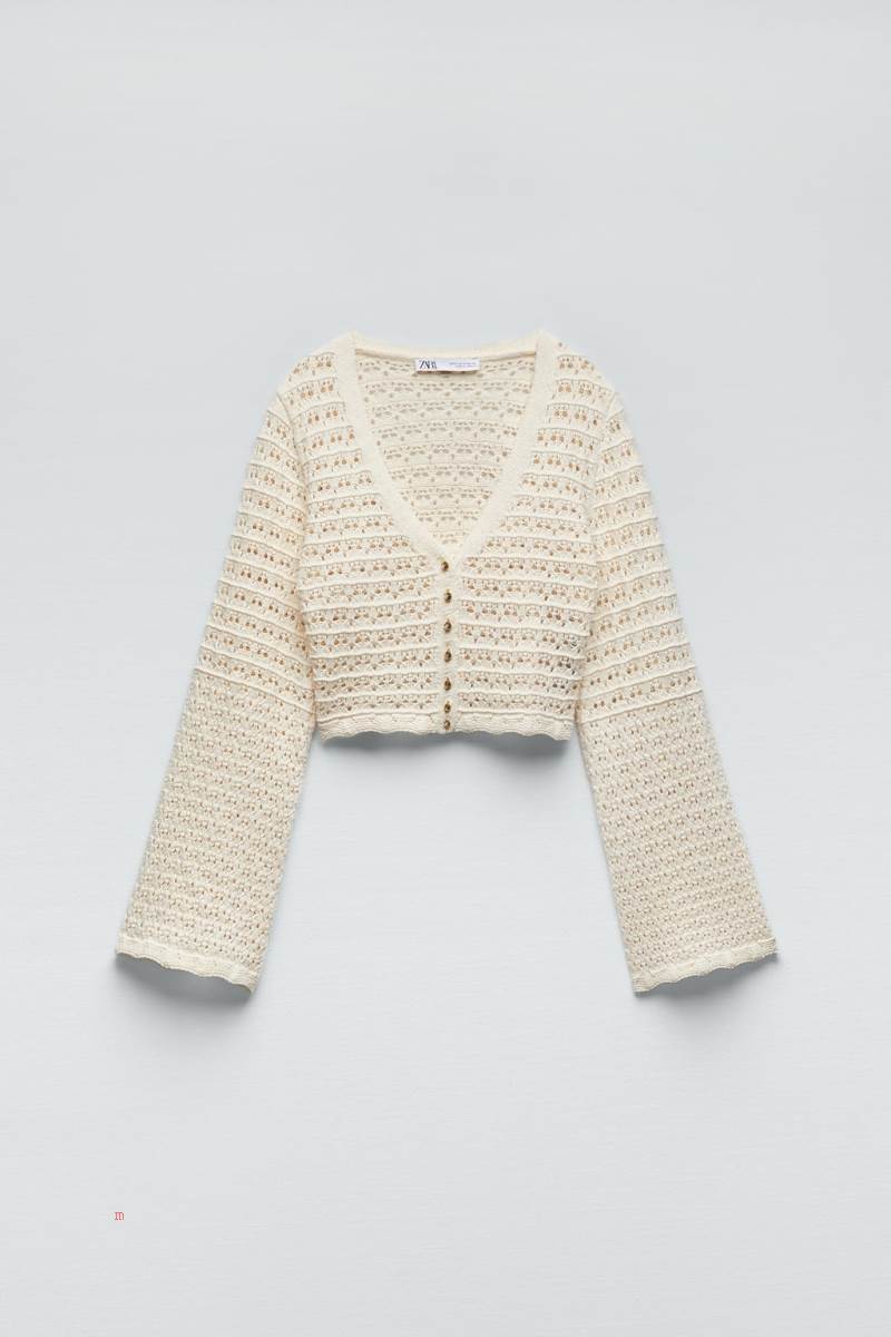 ZARA OPEN-KNIT Cardigan Dam Grå Vita | HLWER-4812