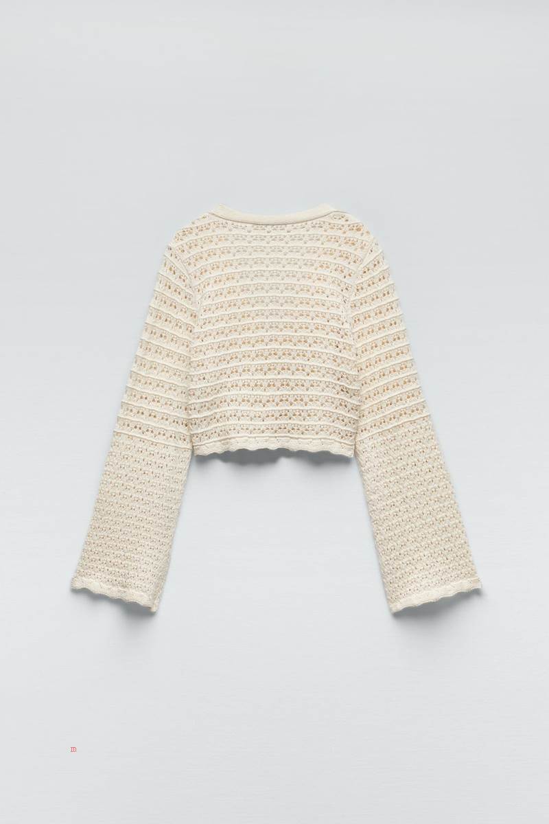 ZARA OPEN-KNIT Cardigan Dam Grå Vita | HLWER-4812
