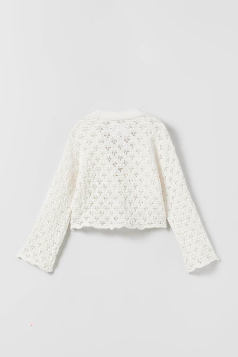 ZARA OPEN KNIT Cardigan Tjej Grå Vita | VWNTY-1264