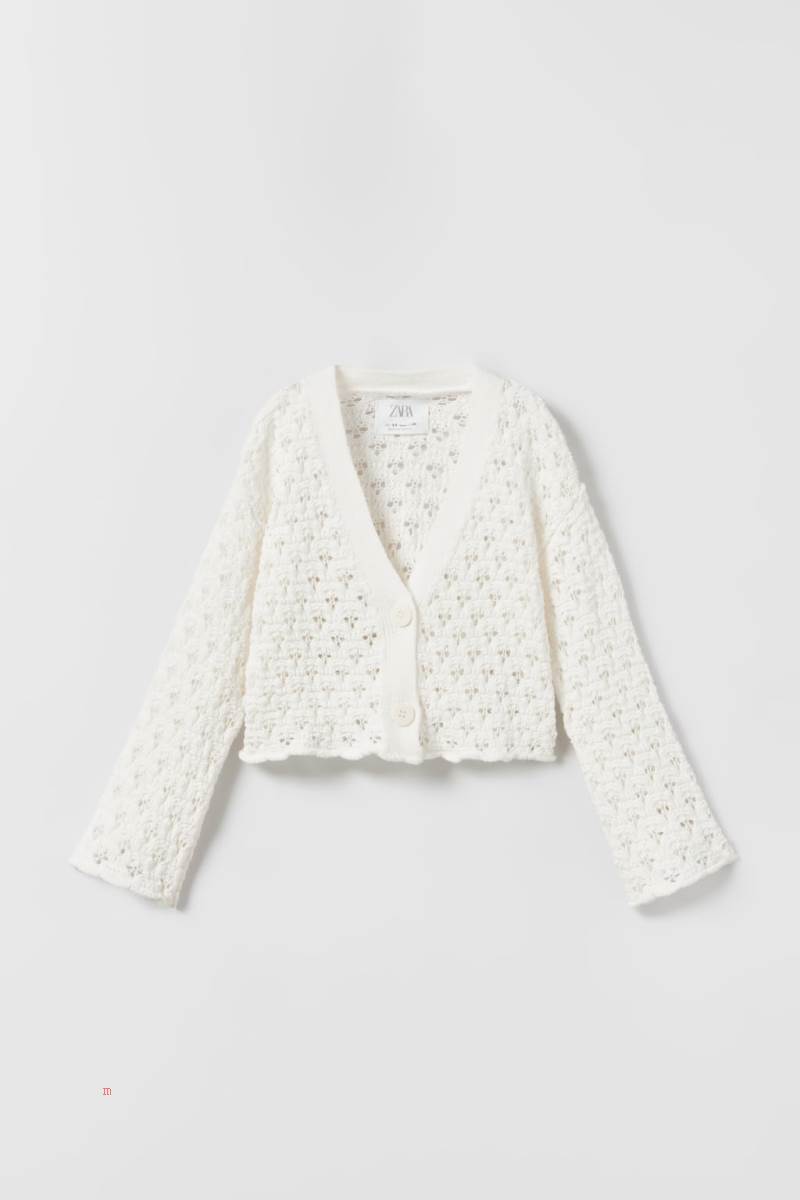 ZARA OPEN KNIT Cardigan Tjej Grå Vita | VWNTY-1264