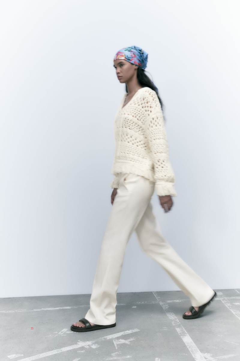ZARA OPEN KNIT WITH FRINGING Tröjor Dam Grå Vita | IWENO-0489