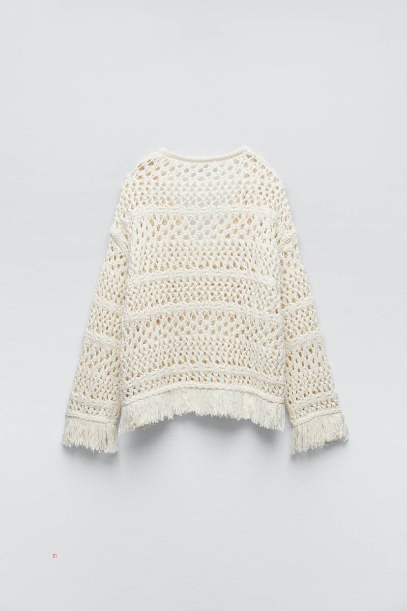 ZARA OPEN KNIT WITH FRINGING Tröjor Dam Grå Vita | IWENO-0489