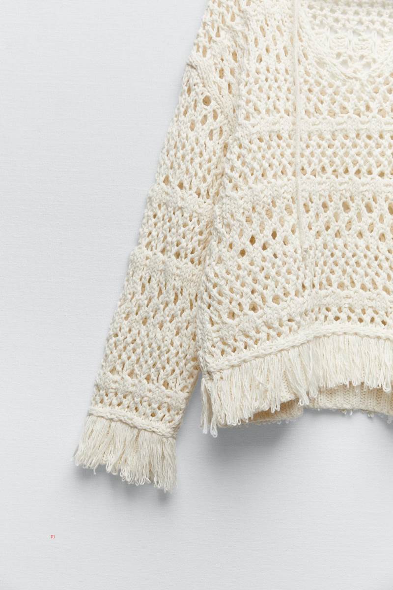 ZARA OPEN KNIT WITH FRINGING Tröjor Dam Grå Vita | IWENO-0489