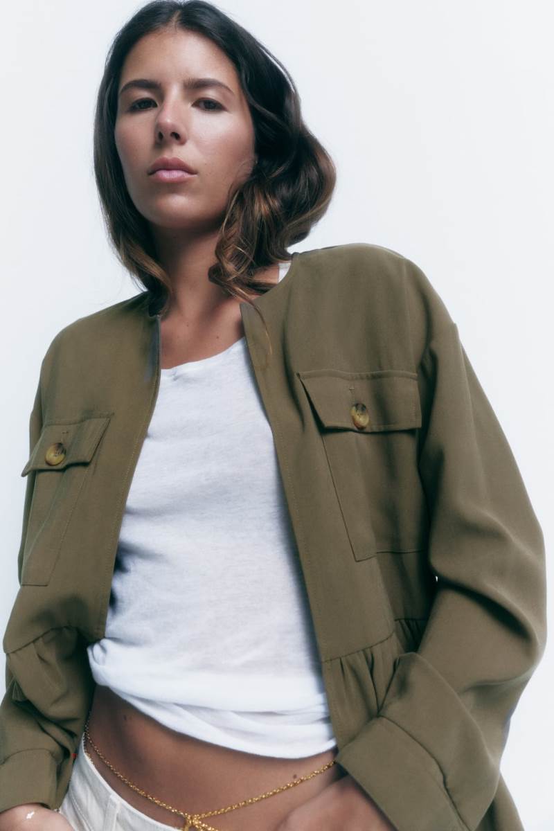 ZARA OPEN WITH RUFFLE TRIM Jacka Dam Khaki | CKPNW-6351