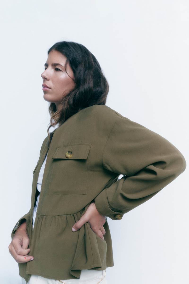 ZARA OPEN WITH RUFFLE TRIM Jacka Dam Khaki | CKPNW-6351