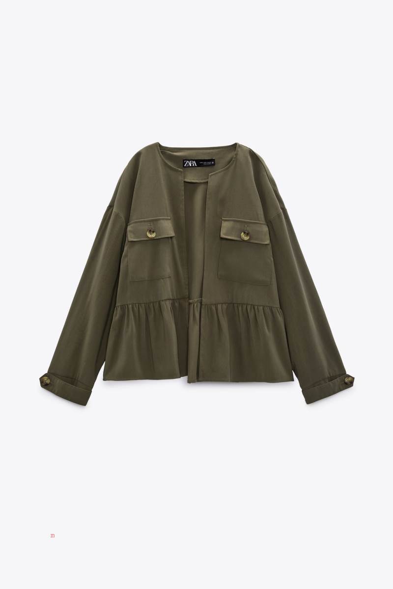 ZARA OPEN WITH RUFFLE TRIM Jacka Dam Khaki | CKPNW-6351