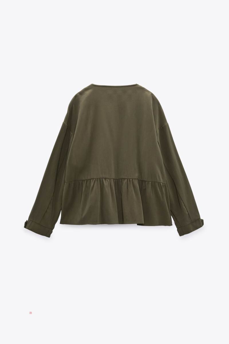 ZARA OPEN WITH RUFFLE TRIM Jacka Dam Khaki | CKPNW-6351