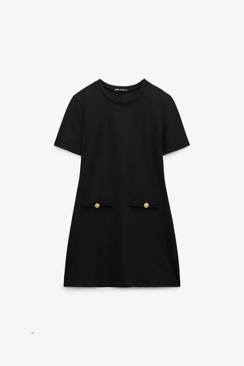 ZARA OTTOMAN BUTTON-UP SHORT Klänning Dam Svarta | RXYTA-3587