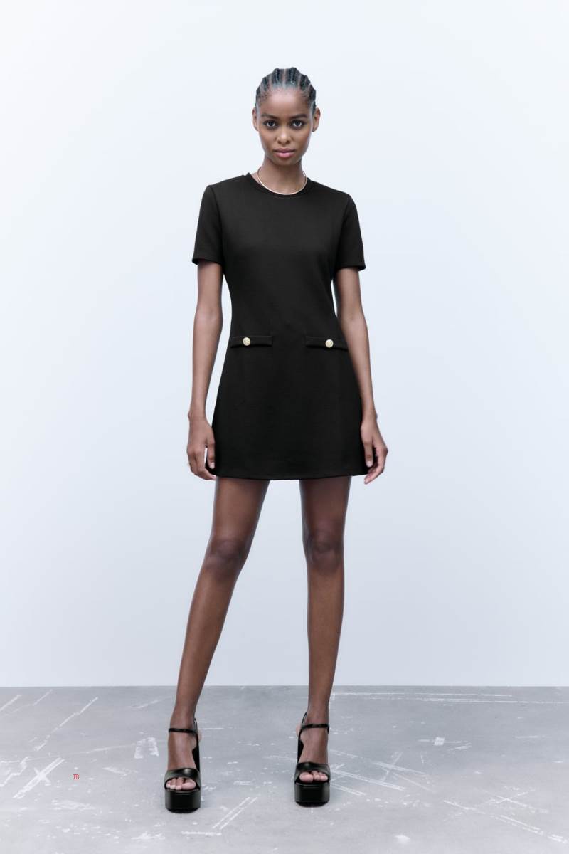 ZARA OTTOMAN BUTTON-UP SHORT Klänning Dam Svarta | RXYTA-3587
