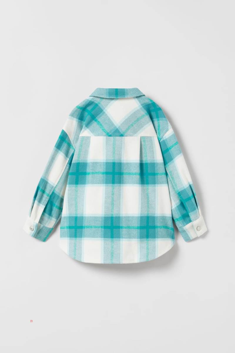 ZARA OVERSIZED CHECKED Övertröja Tjej Turkos | OWSCJ-5408