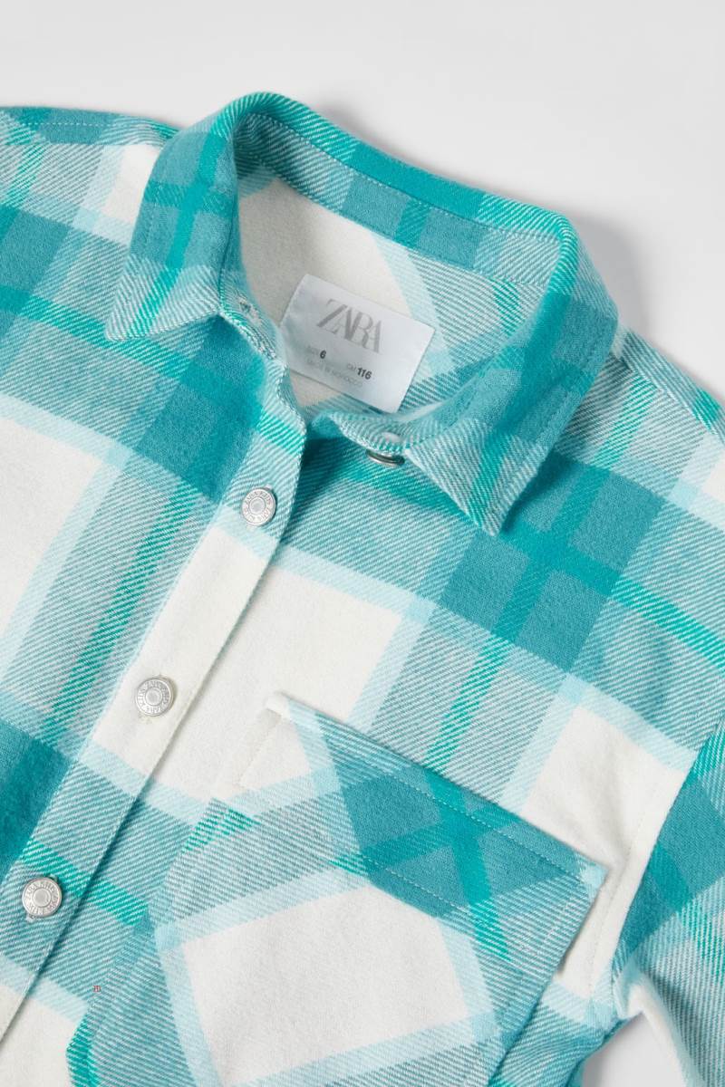 ZARA OVERSIZED CHECKED Övertröja Tjej Turkos | OWSCJ-5408