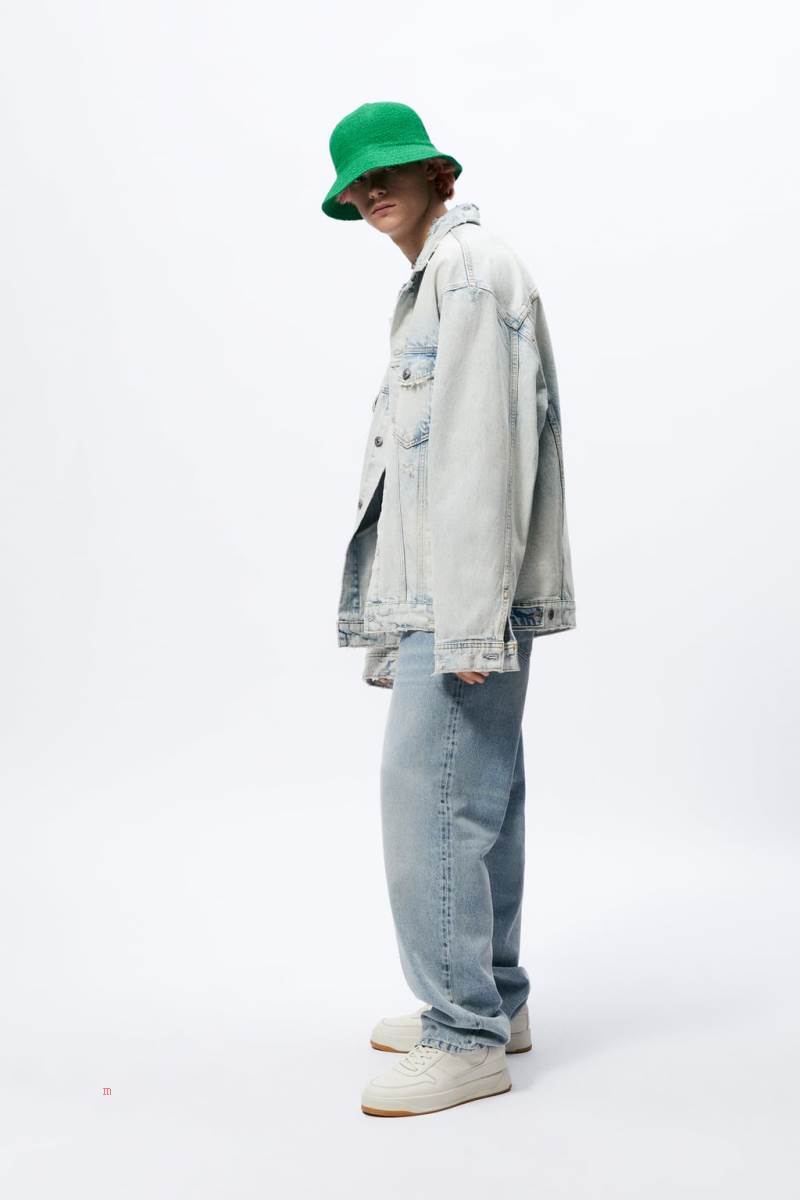 ZARA OVERSIZED Jeansjacka Herr Ljusblå | BVFJQ-9685