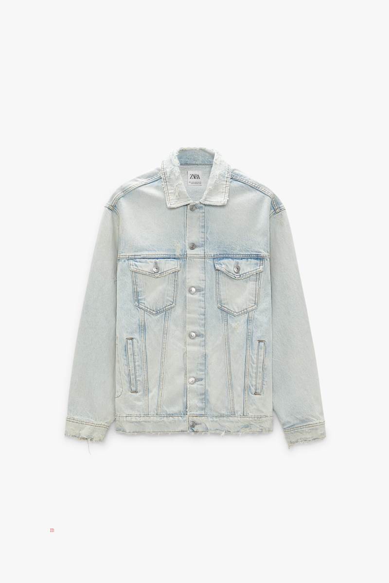 ZARA OVERSIZED Jeansjacka Herr Ljusblå | BVFJQ-9685