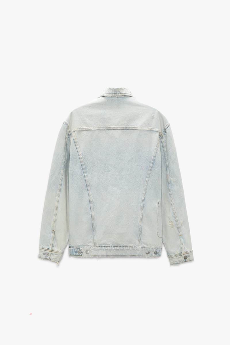 ZARA OVERSIZED Jeansjacka Herr Ljusblå | BVFJQ-9685