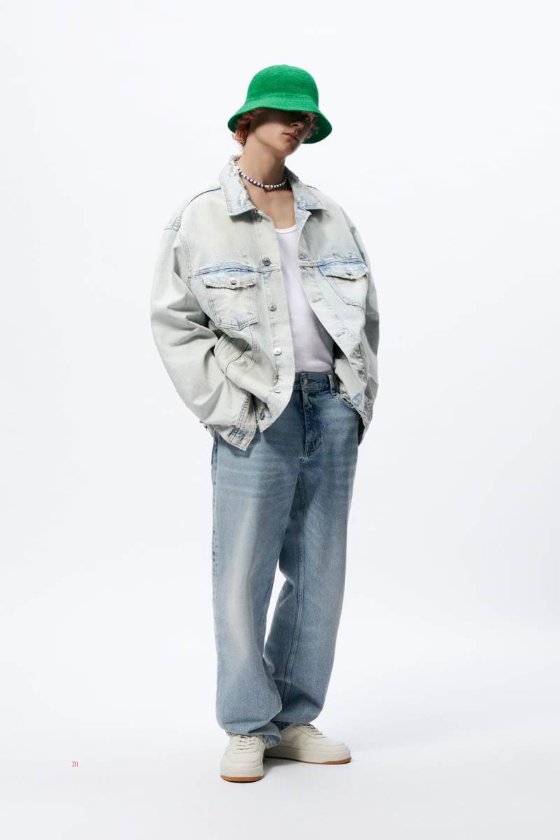 ZARA OVERSIZED Jeansjacka Herr Ljusblå | BVFJQ-9685