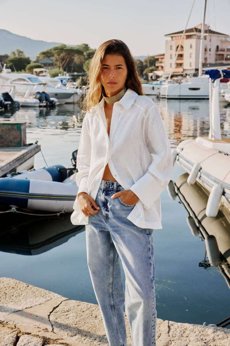 ZARA OVERSIZED LINEN Skjorta Dam Vita | YVJQA-8623