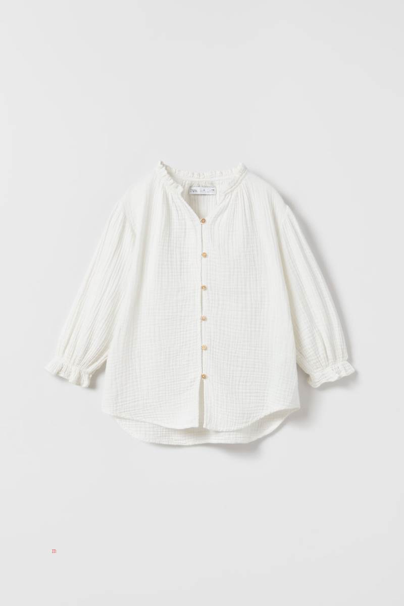 ZARA OVERSIZE TEXTURED Blusar Tjej Grå Vita | BXZDW-0657