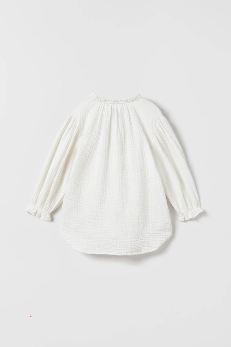 ZARA OVERSIZE TEXTURED Blusar Tjej Grå Vita | BXZDW-0657