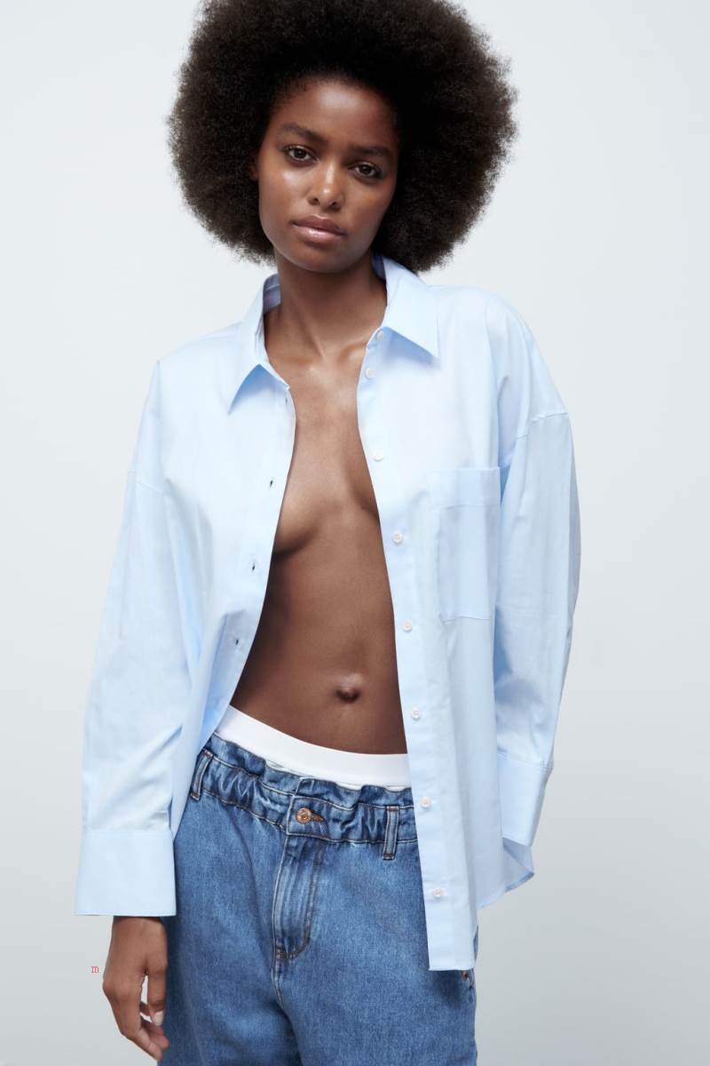 ZARA OXFORD Skjorta Dam Ljusblå | CXWAK-9617