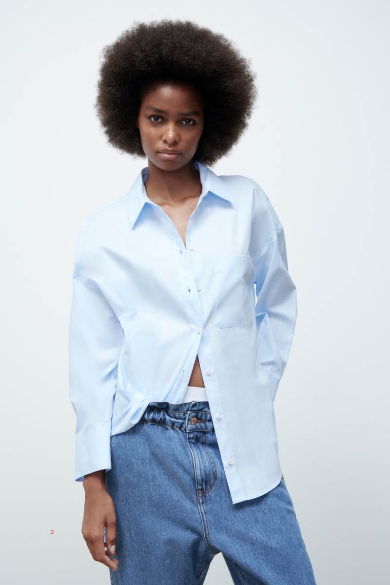 ZARA OXFORD Skjorta Dam Ljusblå | CXWAK-9617