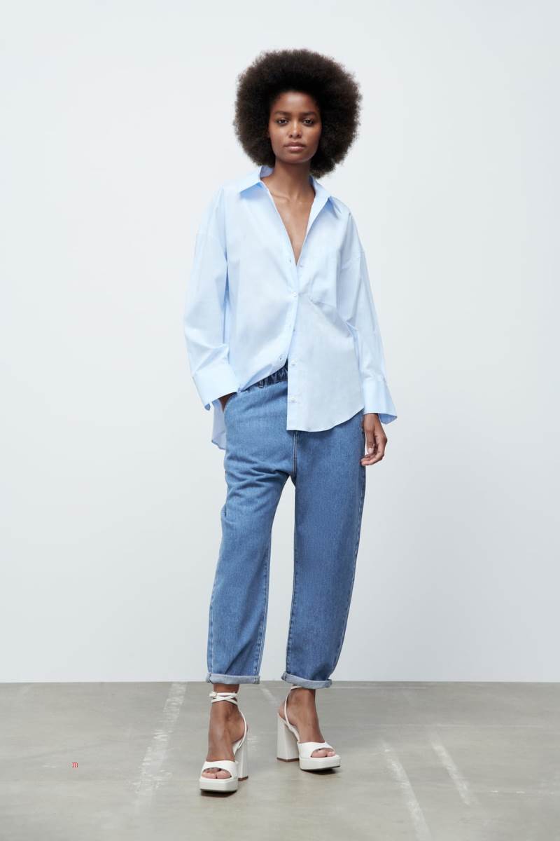 ZARA OXFORD Skjorta Dam Ljusblå | CXWAK-9617