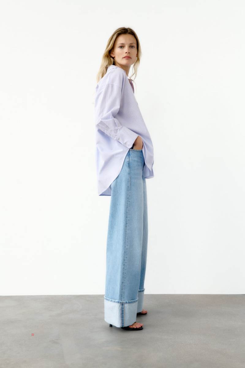 ZARA OXFORD Skjorta Dam Vita Blå | SGEFH-3850