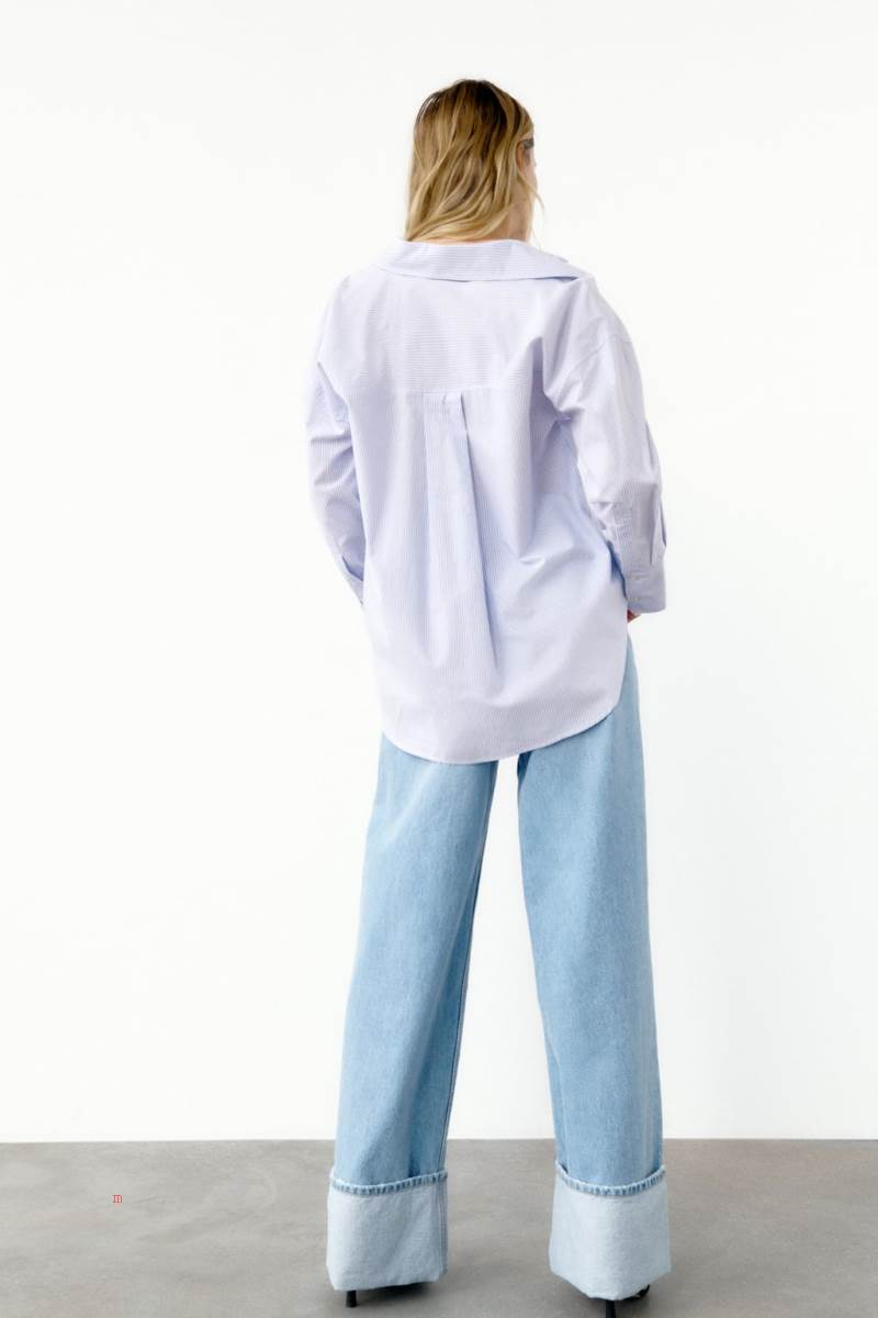 ZARA OXFORD Skjorta Dam Vita Blå | SGEFH-3850