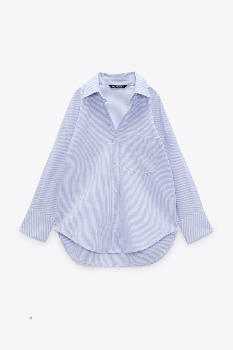 ZARA OXFORD Skjorta Dam Vita Blå | SGEFH-3850