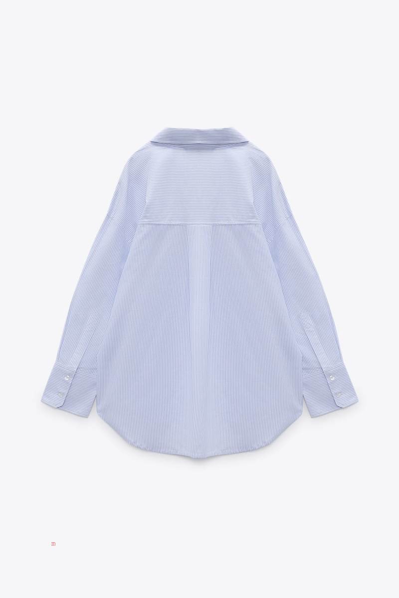 ZARA OXFORD Skjorta Dam Vita Blå | SGEFH-3850